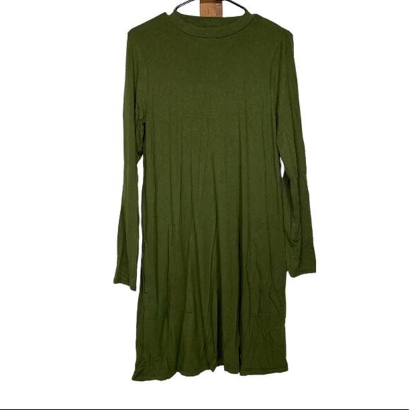 J. Crew Olive Green Long Sleeve Crewneck Dress with Pockets Size M - Picture 1 of 9
